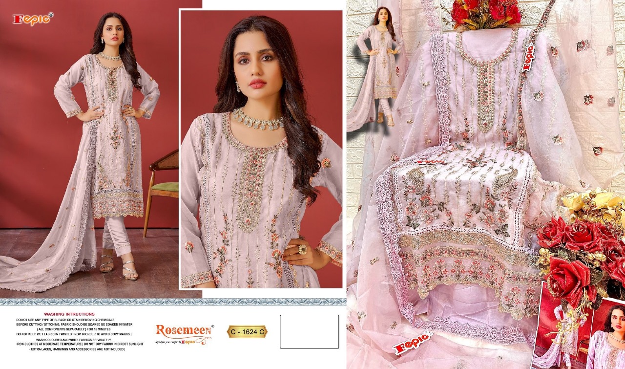 1624 Fepic Organza Embroidery Work Pakistani Salwar Suits