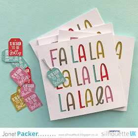 Fa La La - Tis the season - Mass producing cards with printable sticker foil - by Janet Packer https://craftingquine.blogspot.co.uk for Silhouette UK Graphtec GB