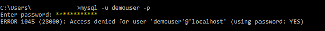 Error 1045 (28000): Access denied to user in MySQL (using password: Yes) - typo error in password