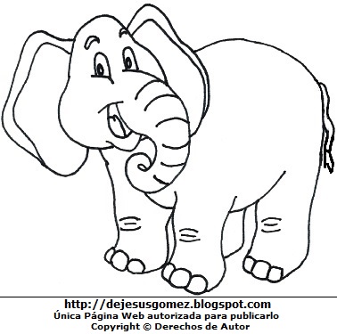 Ilustración del elefante de perfil para colorear pintar imprimir. Elefante hecho por Jesus Gómez