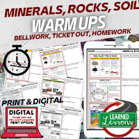 Minerals Worksheets, Science Warm Ups, Earth Science NGSS Bellringers, Science Warm Ups, Science Homework, Science Ticket Out, Substitute Lessons