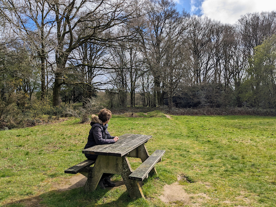 The picnic table in a clearing just to the south of the car park