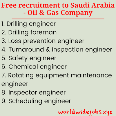 Free recruitment to Saudi Arabia - Oil & Gas Company