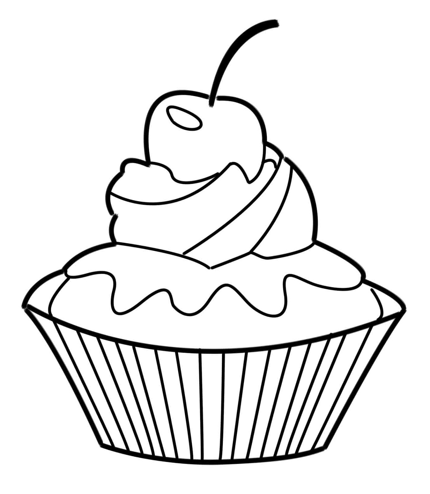 Page de coloriage grand format   imprimer un petit cupcake avec une cerise sur le dessus