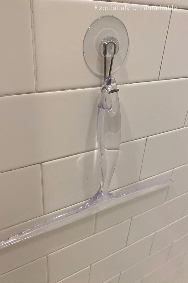 Clear Shower Squeegee hanging in the shower