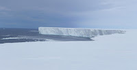 An ice-free area of ocean, also known as a polynya, in front of the Ross Ice Shelf in Antarctica. (Credit: Poul Christoffersen) Click to Enlarge.