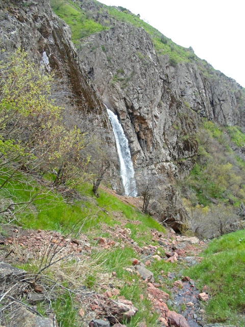 Spring hike to the waterfalls in Gusgarf, Varzob Gorge, mountains of Tajikistan