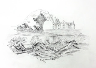 Cours de dessin Ateliers LT37 -  La vague d'Hokusai au pont du Cher à Véretz - dessin de Christophe LD - crayon graphite - montlouis sur loire    esvres       cormery      amboise            larçay     