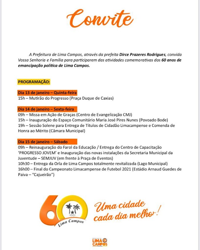 PROGRAMAÇÃO DO ANIVERSÁRIO DE LIMA CAMPOS.