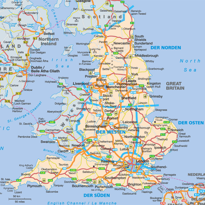 England map with cities