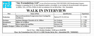 Walk in Interview for Pharma company 
