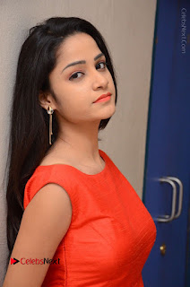 Telugu Actress Divya Nandini Stills in Orange Sleeveless Gown at Chennai Chaitrama Movie le Launch Event  0073.JPG