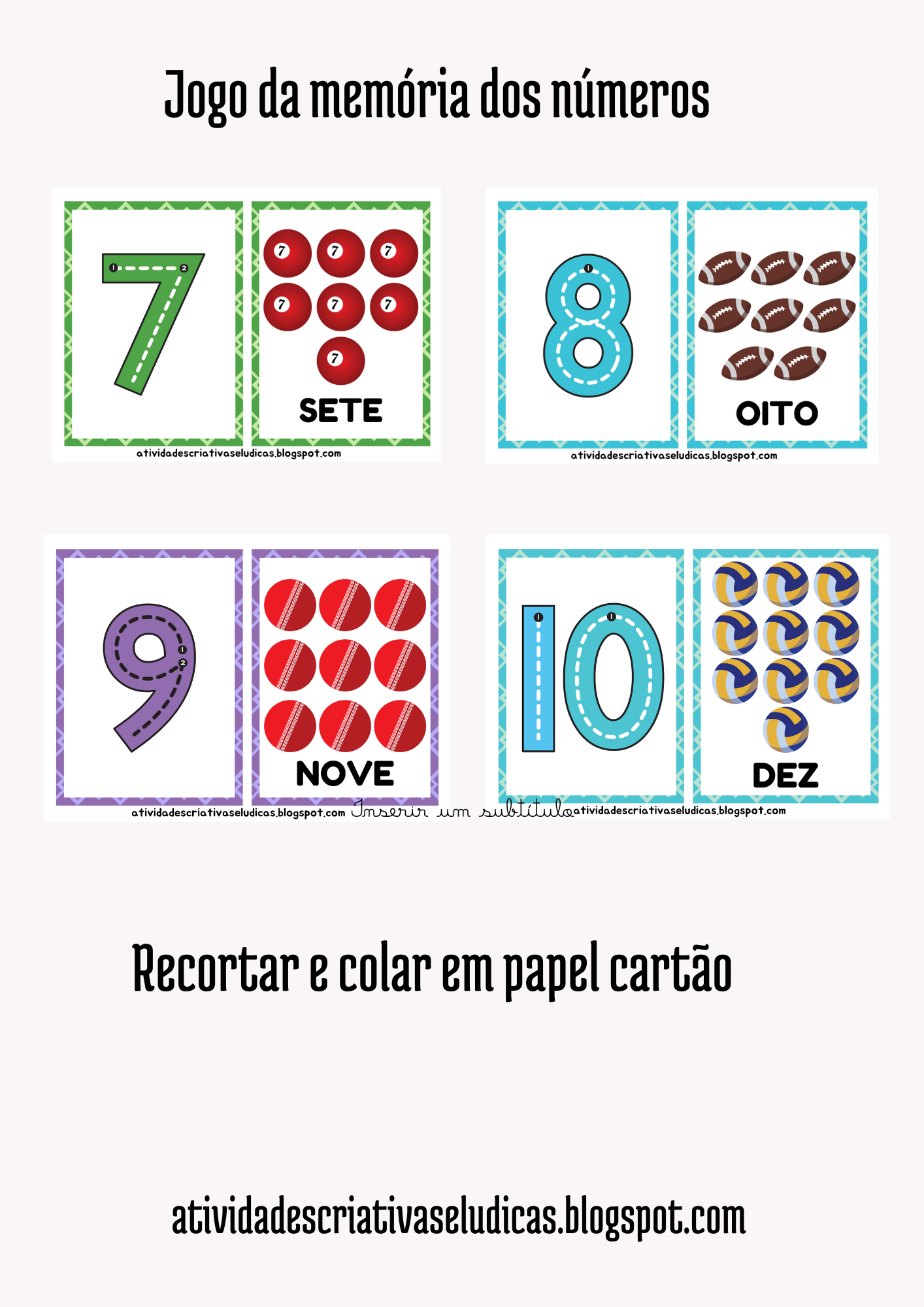 Atividades Criativas: Jogo da memória dos números pronto para imprimir