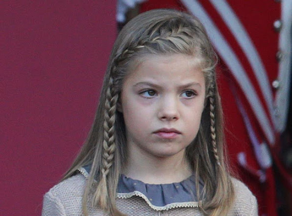 Queen Letizia of Spain, Princess Sofia of Spain and Princess Leonor of Spain attends the Spanish National Day 