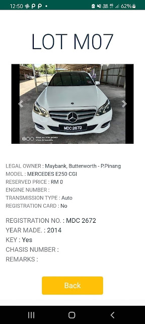 MERCEDES E250 CGI dilelong pada harga Reserve Price RM0