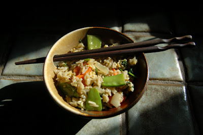 The delightfully stir-fried rice with vegetables.