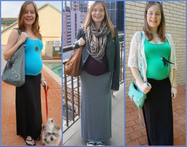 AwayFromBlue | Plain Maxi Skirts colourful tops pregnancy outfits