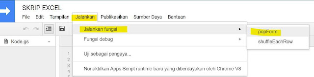 menjalankan fungsi script google formulir