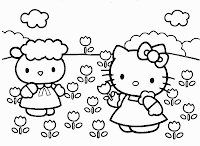 Dibujo para pintar hello kitty con tulipanes