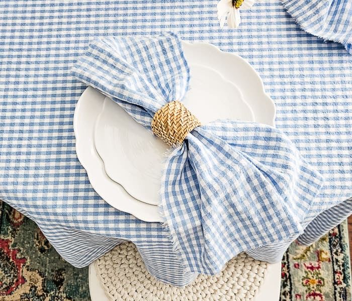 Set of 6 Gingham Check Light Blue & White Cloth Napkins