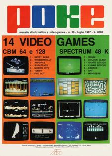 Poke. Mensile di informatica e video-games 26 - Luglio & Agosto 1987 | PDF HQ | Mensile | Computer | Programmazione | Commodore | Videogiochi
Numero volumi : 30
Poke è una rivista/raccolta di giochi su cassetta per C64 e ZX Spectrum.