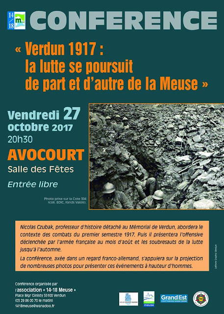 AVOCOURT (55) - Conférence "Verdun 1917 : la lutte se poursuit de par et d'autre de la Meuse" (27 oct 2017)