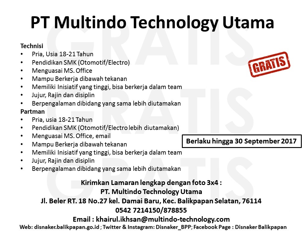 Lowongan Kerja Kota Balikpapan: Lowongan PT Multindo 