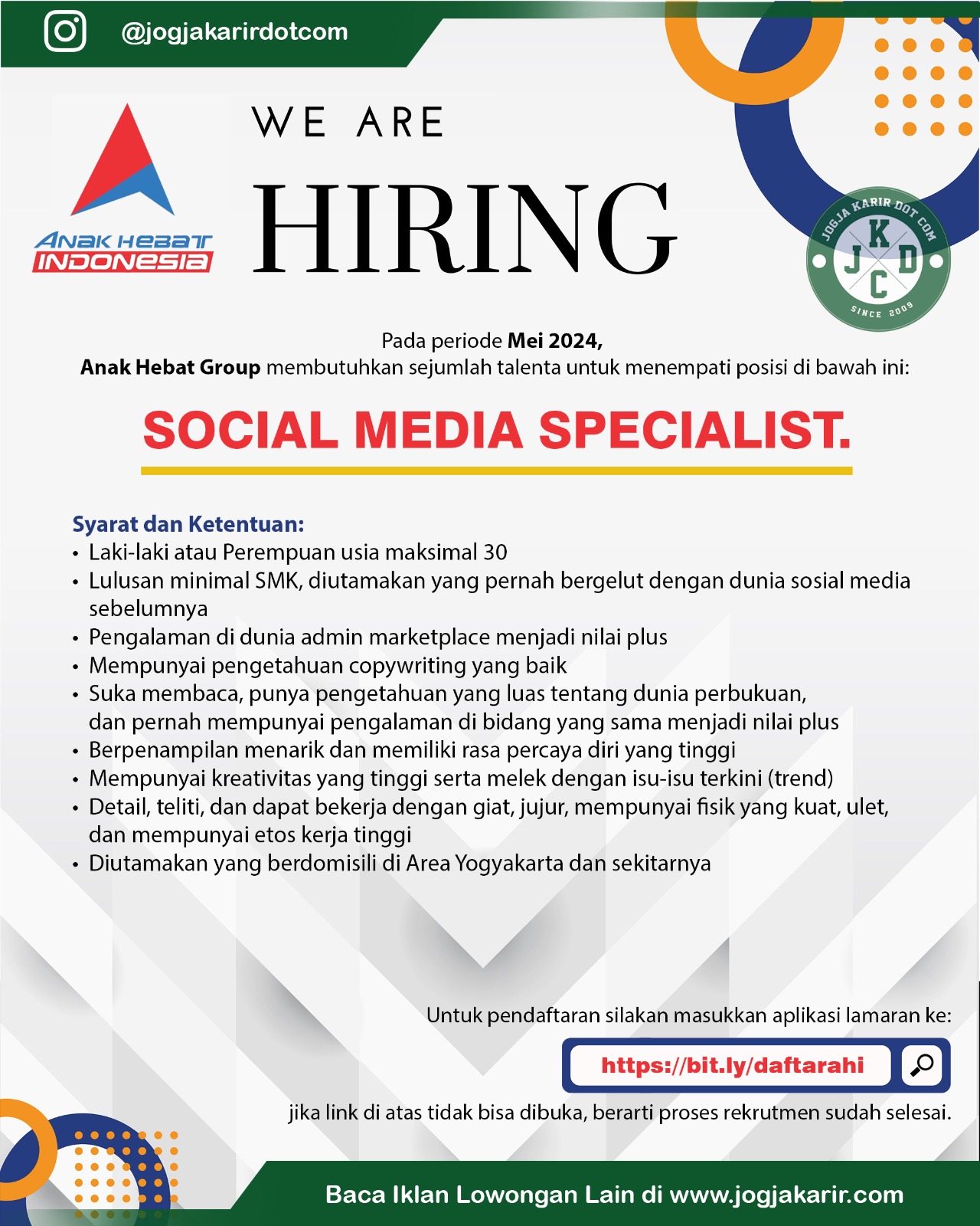 Loker Penerbit Anak Hebat Jogja Mei 2024