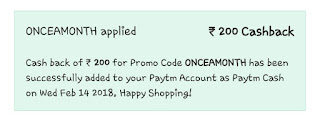 Paytm is Love ❤ because of its Loot Offers. From the very beginning Paytm is Offering many Cashback offers on Recharges, & We used almost all offers. I think You also used the offers if you are Regular Visitor of TezTricks.com , And now Paytm is Offering Cashback on Shopping. On its PaytmMall App. So if You Thinking about Shopping then then go ahead and Grab this Cashback Offer. As you know that PaytmMall is Offering Rs.100 Cashback for its New User. And this Time The Cashback Offer is for Every User & By Using this offer User can get Cashback of Rs.200 on Shopping of Rs.299 or More. So this is Lovable Shopping Loot, What You think ? And if you are thinking, Yes this is Loot Offer then why wasting your Time ? Proceed further and Grab this Cashback Offer before its goes Expired...  How To Get Cashback on Shopping ? Rs.200 Cashback on Shopping of Rs.299 or More..  • Install PaytmMall App from PlayStore.  • Login/Signup to Your Paytm Account. ( Valid for All Users.)  • Search the Product of Your Choice amouting Rs.299 or More.  • Add the Product to Your Cart.  • Apply PromoCode- ONCEAMONTH  • Once Your PromoCode get applied, You can see a Message that You will get a Cashback of Rs.200 within 48hrs of Shipping of Product.  • Boom !!!! You will Receive Cashback Of Rs.200 & Enjoy this Offer... & Keep Visiting Tez Tricks & Keep Earning & Saving your Money...