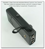 CP1018: Adjustable 3 Stage Timer with interlocked Manual Control for Two Cameras - Individual and Combined Outputs - Bottom View Showing Battey Compartment and Threaded Insert