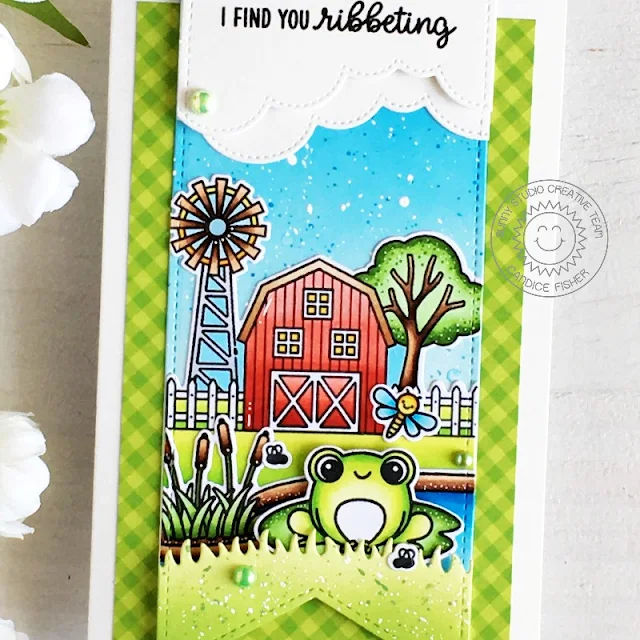 Sunny Studio Stamps: Feeling Froggy Slimline Dies Country Scenes Farm Fresh Frog Themed Card by Candice Fisher