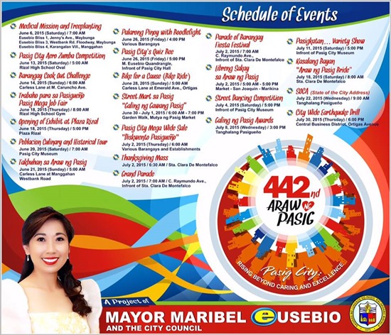 442nd Araw ng Pasig Schedule of Activities