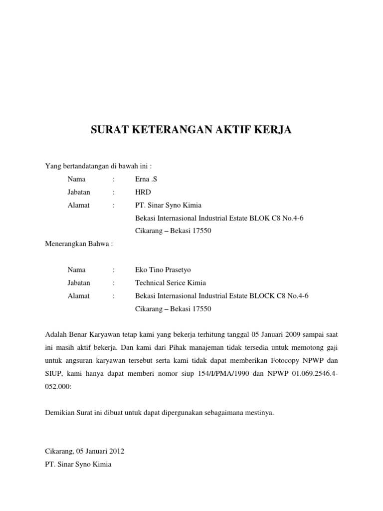  Bagi para pembaca yang telah atau sedang bekerja pada sebuah perusahaan niscaya sudah tidak  Contoh Surat Keterangan Karyawan