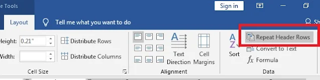 How to repeat header row in Word Table in hindi