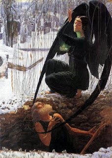 The Death of the Gravedigger by Carlos Schwabe - Angel of Death depicted as a beautiful woman