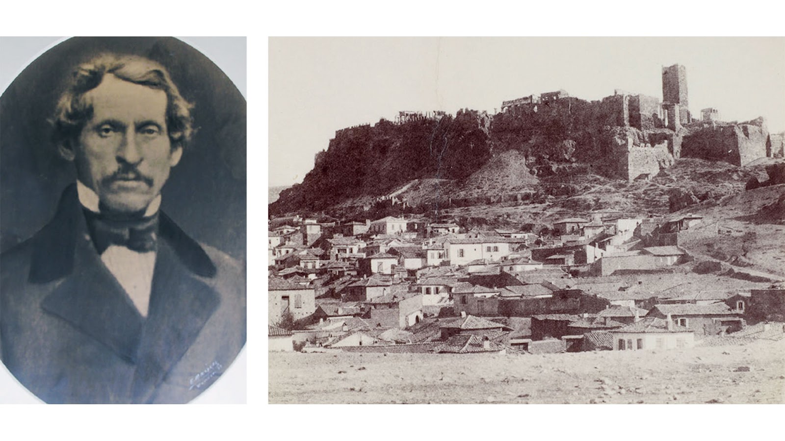 O χημικός Ξαβιέρ Λάντερερ (1809-1885) έφτασε το 1833 στην Ελλάδα. Δεξιά, Βορειοδυτική άποψη της Ακρόπολης,1851.