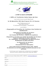 conférence dysgraphie Strasbourg College apprentissage écriture