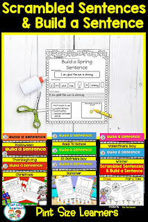 These Scrambled Sentences are the perfect activity for engaging your kindergarten, first and second grade students in fun sentence writing practice. Using seasonal themes and holidays, your students will putting together and writing great sentences in no time. This BUNDLE covers the entire school year making it a fantastic writing center activity, morning work, and center. Teach your students the "how to" of the activities at the beginning of the year and then let them work independently the rest of the year.