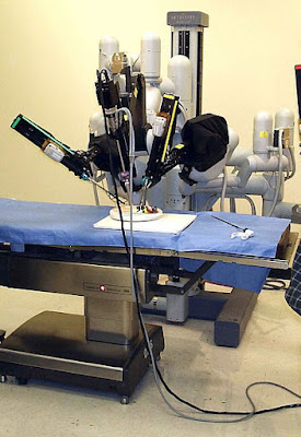 A laparoscopic robotic surgery machine.