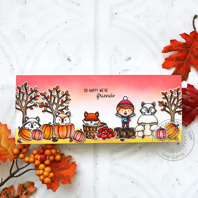 Sunny Studio Stamps: Fall Friends Seasonal Trees Fall Kiddos Fall Themed Card by Isha Gupta