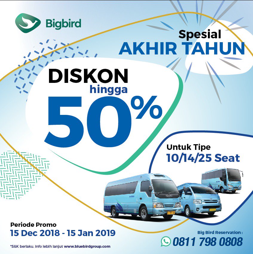 BlueBird - Promo Diskon s.d 50% Travel Pakai BirdBird (Min 12 Jam)