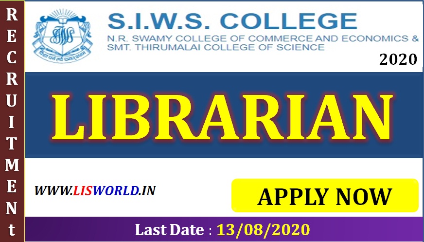 Recruitment For Librarian at Smt.Thirumalai College College of Science, Mumbai, last date-13/082020