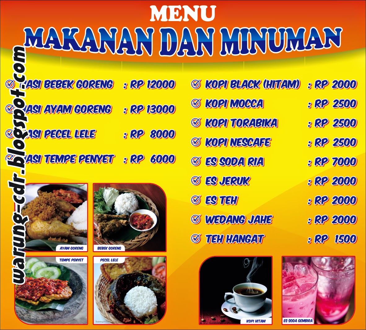  Contoh  Banner Warung Menu Makanan  dan  Minuman  Warung CDR