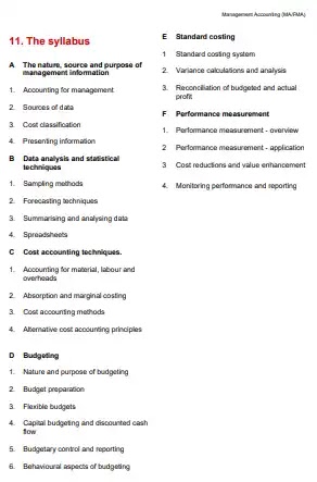 ACCA Syllabus of F2 Management Accounting (MA)