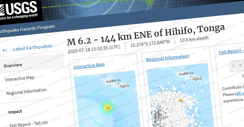 Terremoto en Tonga de Magnitud 6.2 y Alerta de Tsunami (Hoy Sábado 18 Julio 2020) Sismo Temblor Epicentro - Hihifo - Tafahi - USGS