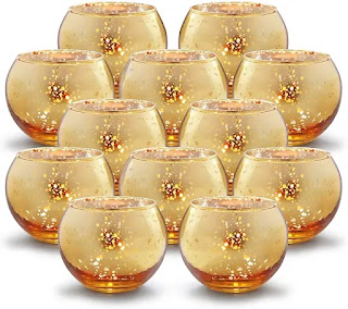Round Gold Votive Candle Holders, Mercury Glass Candle Holder Set of 12