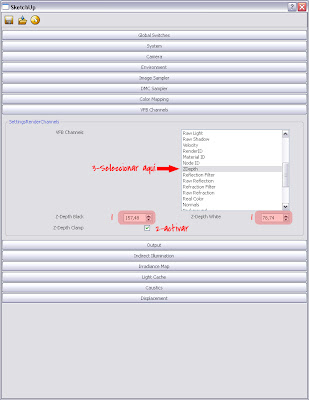 activar canal z depht v ray