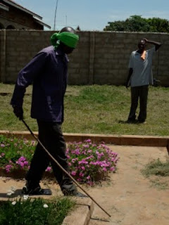 Learning to walk with a cane during a training session