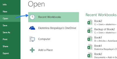 Excel Recent Workbooks