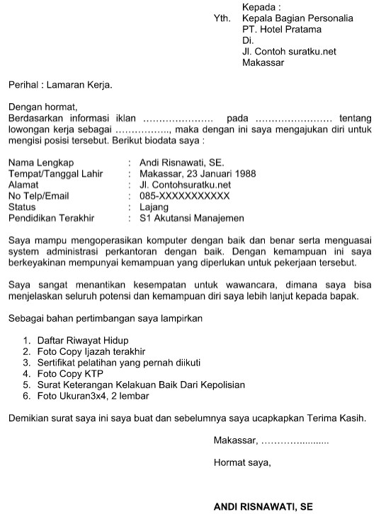 Contoh Surat Lamaran Kerja Oppo